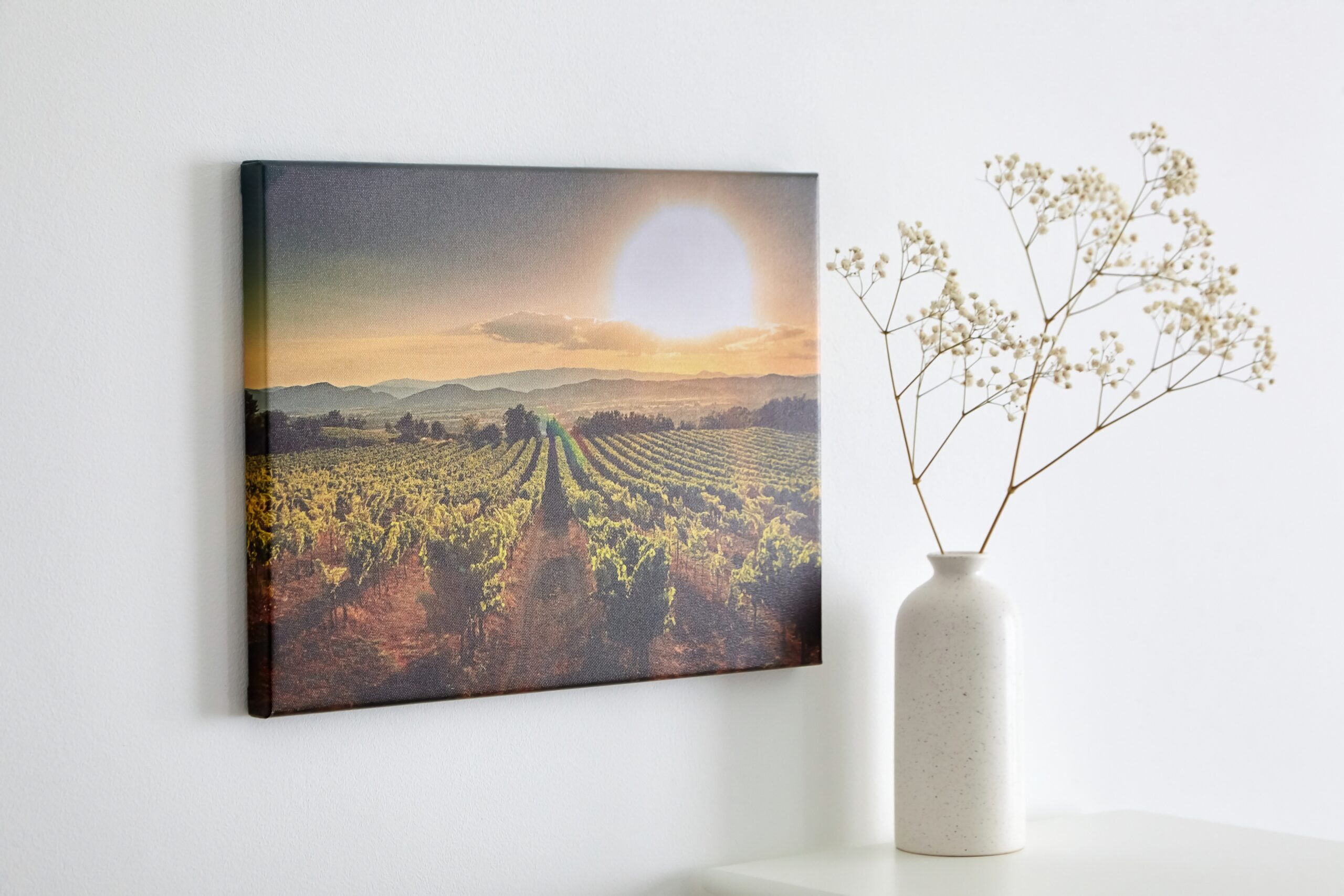 Canvas,Photo,Print,With,Gallery,Wrap,And,Flowers,In,Vase,