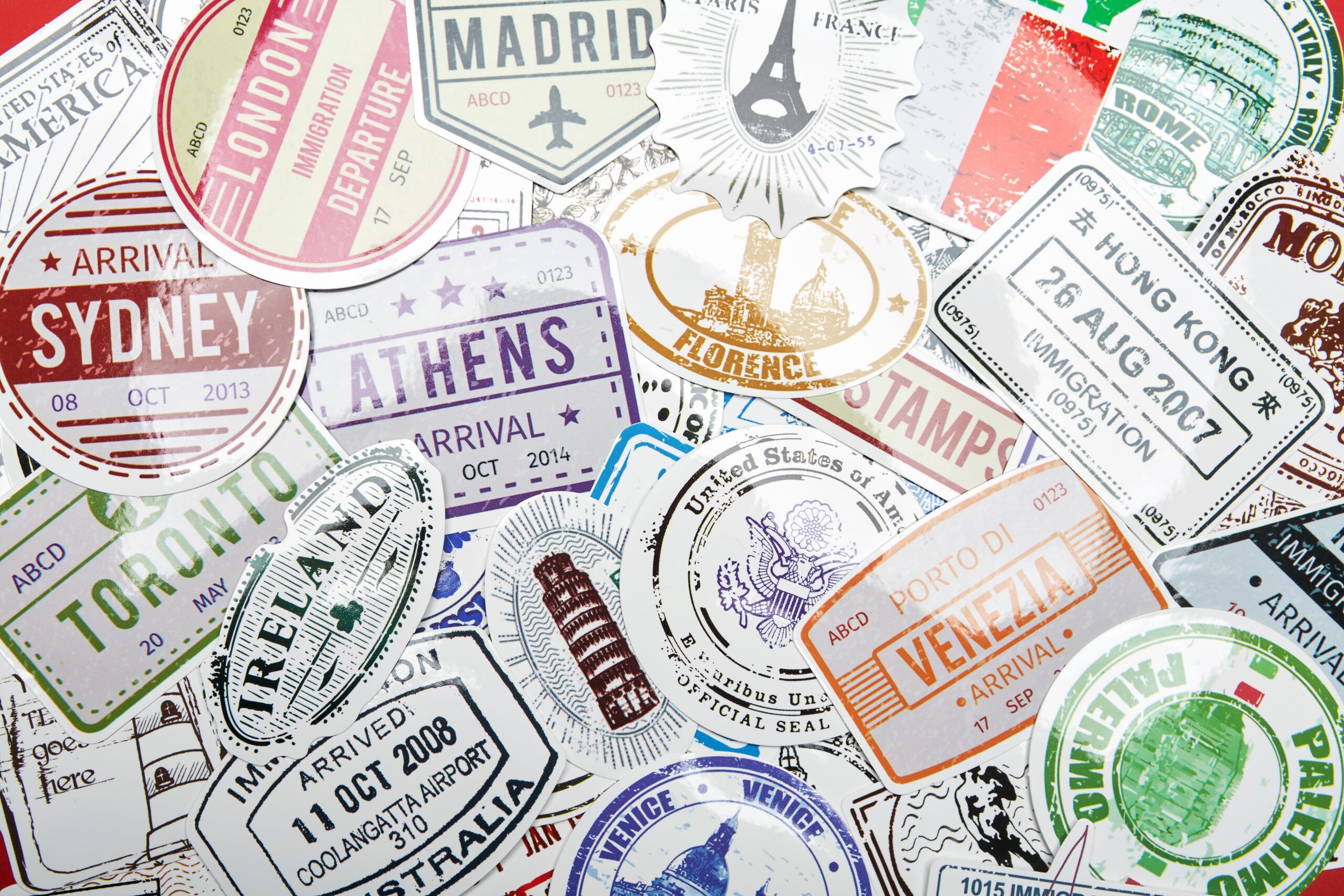 The,Heap,Of,Immigration,Stamp,Travel,Stickers,With,Different,Countries